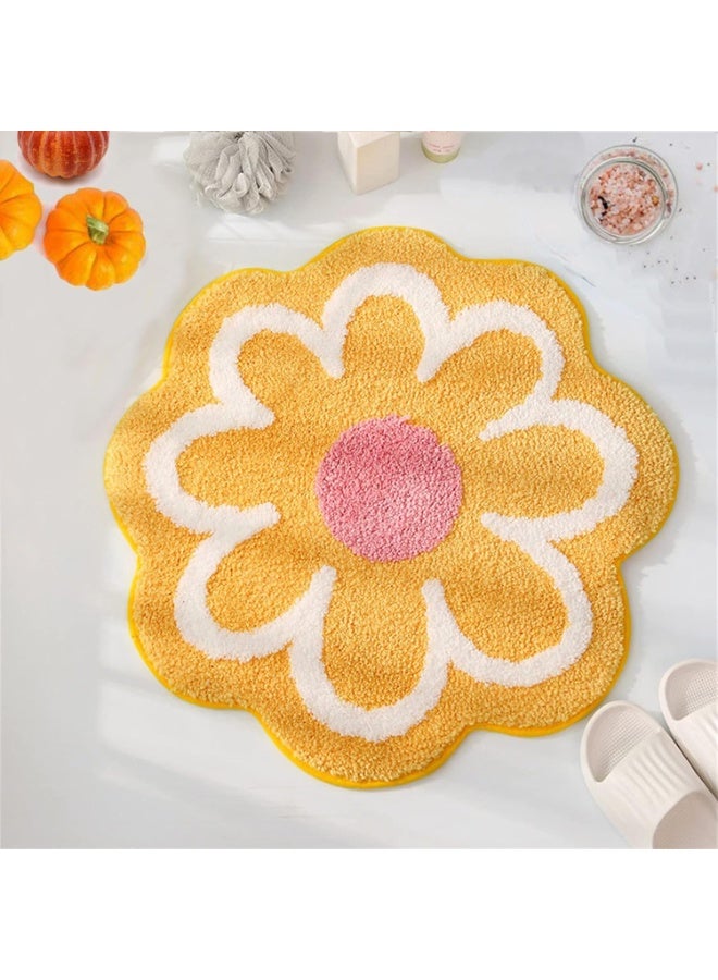 Yellow Flower Bath Mat 23.6x23.6 In, Ultra Soft Microfiber Bathroom Rug, Machine Washable Shower Bathtub Mat, Aesthetic Summer Room Decor Gift - Image 5